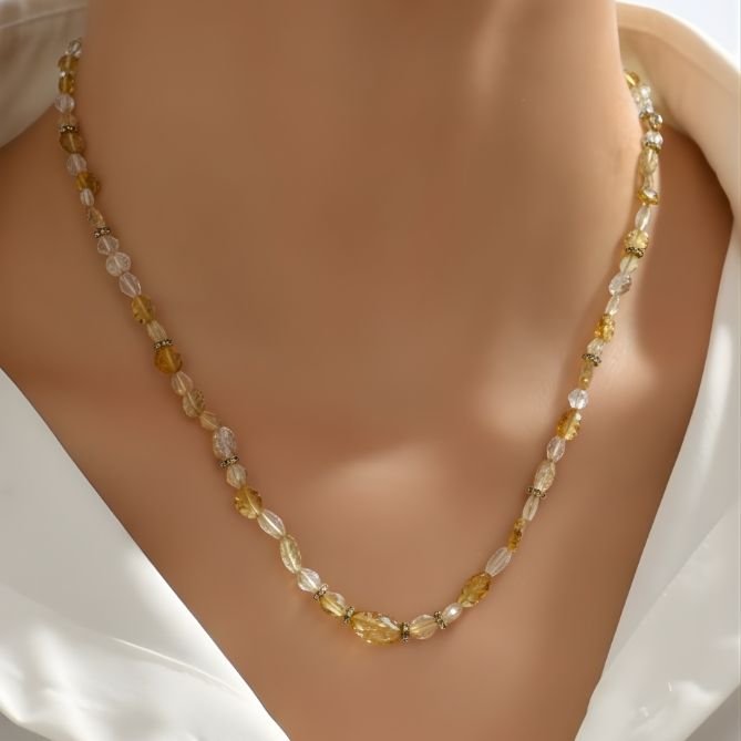 Leve Shape Citrine Bead Necklace